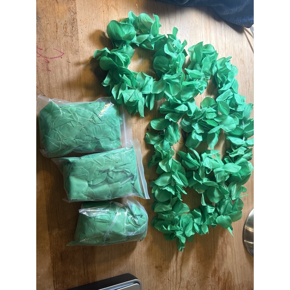 16PCS Hawaiian Lei Set, Green Luau Wreath Garland Hawaii Leis Flower Headpiece